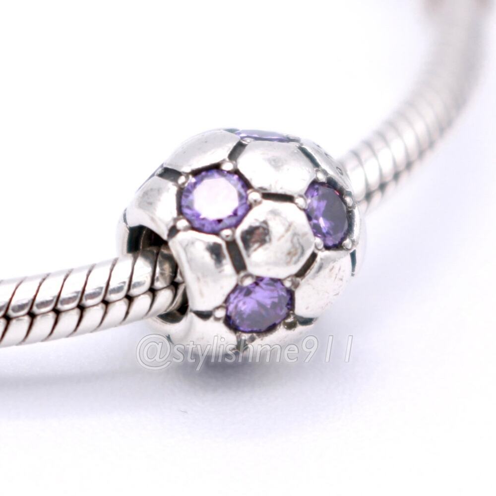 Authentic PANDORA Retired Soccer Ball with Amethyst CZ Charm